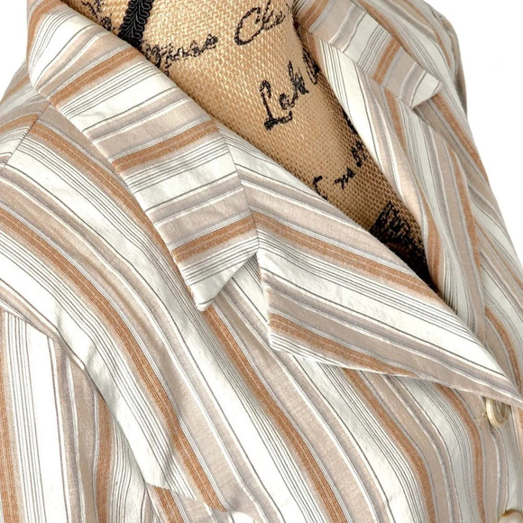 Dressbarn Womens Striped Linen Lightweight Lined Blazer Size Large Cream - Picture 8 of 16